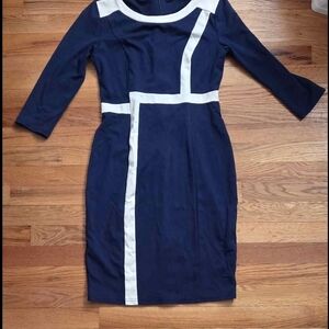Chic Navy and White Long Sleeve Dress